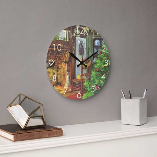Weihnachten, gemütliche Blockhütte mit Kamin Große Wanduhr (Büro)