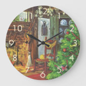 Weihnachten, gemütliche Blockhütte mit Kamin Große Wanduhr (Vorderseite)