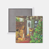 Weihnachten, gemütliche Blockhütte mit Kamin Magnet (Vorderseite/Rückseite)