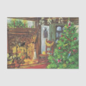 Weihnachten, gemütliche Blockhütte mit Kamin Seidenpapier (Vorderseite)