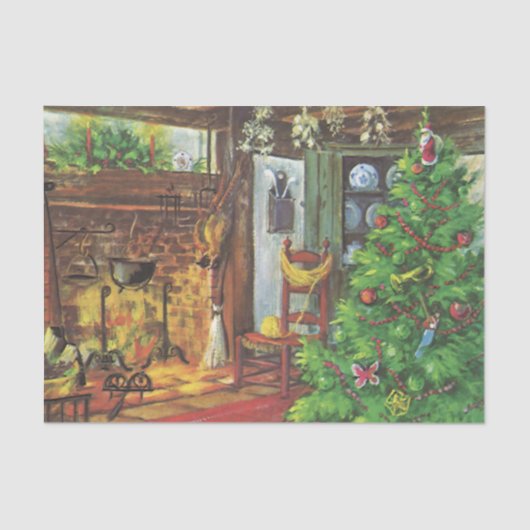 Weihnachten, gemütliche Blockhütte mit Kamin Seidenpapier (Vorderseite)