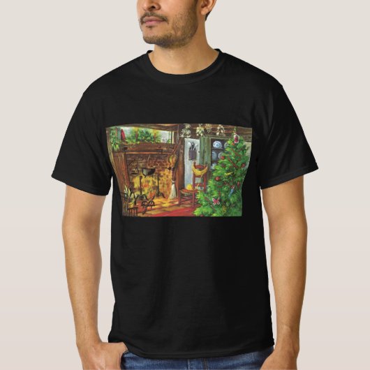 Weihnachten, gemütliche Blockhütte mit Kamin T-Shirt (Vorderseite)