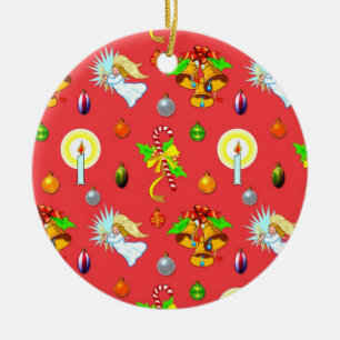 Weihnachten - Gesang-Engel u. goldene Bell Keramikornament