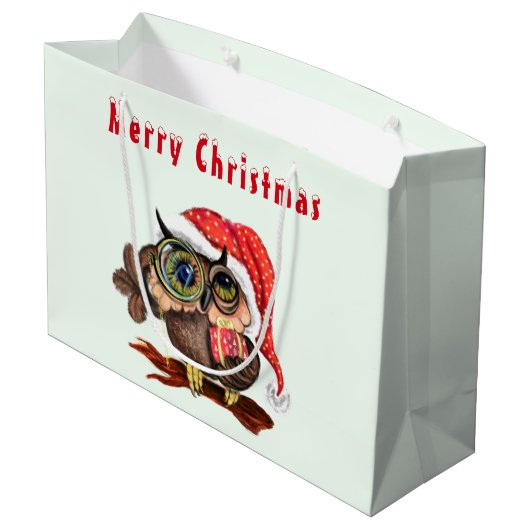 Weihnachten Geschenkbeutel Baby Owl mit Geschenken Große Geschenktüte (Rückseite Schrägansicht)