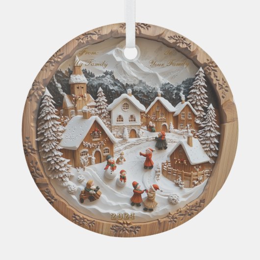 Weihnachten "geschnitztes Holz" Ornament Aus Glas (Vorderseite)
