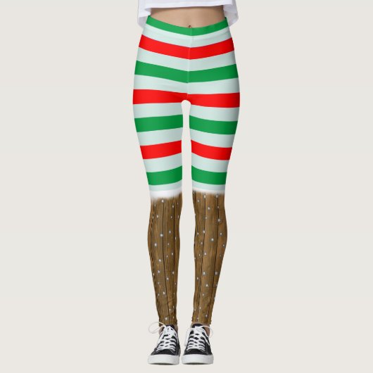 Weihnachten gestreift Leggings mit Schnee (Vorderseite)
