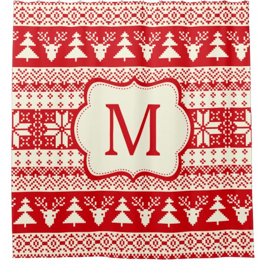 Weihnachten gestrickte Muster-Monogramm-Initiale Duschvorhang (Vorderseite)