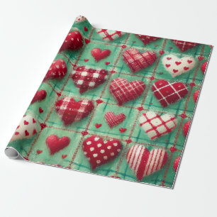 Weihnachten Gewalkte Herzen Grün Rot Weiß Geschenkpapier