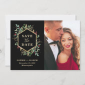 Weihnachten Gilded Greenery auf Schwarz | FOTO Save The Date (Vorderseite)