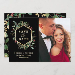 Weihnachten Gilded Greenery auf Schwarz   FOTO Save The Date