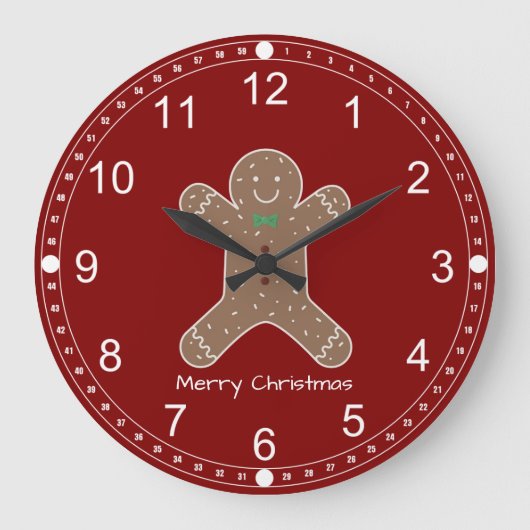 Weihnachten Gingerbread Mann auf rot frohe Weihnac Große Wanduhr (Vorderseite)