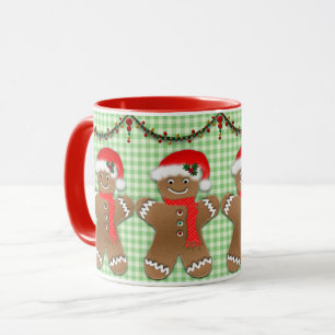 Weihnachten Gingerbrot Männer auf Green Gingham K Tasse