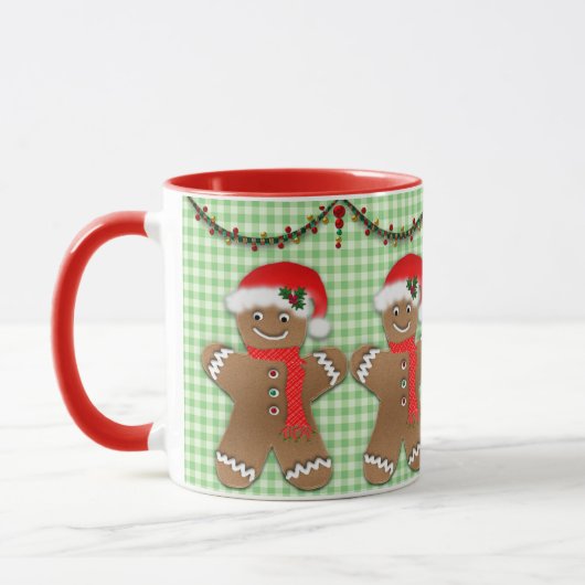 Weihnachten Gingerbrot Männer auf Green Gingham Ki Tasse (Links)