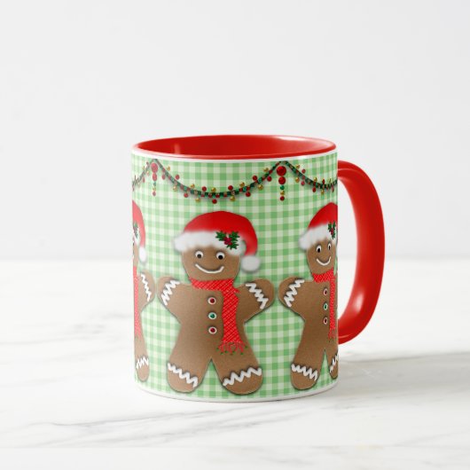 Weihnachten Gingerbrot Männer auf Green Gingham Ki Tasse (VorderseiteRechts)