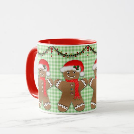 Weihnachten Gingerbrot Männer auf Green Gingham Ki Tasse (Vorderseite Links)