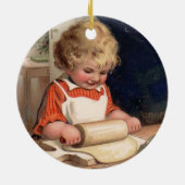 Weihnachten - Girl Baking Cookies Keramik Ornament (Hinten)