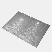 Weihnachten - glänzende Bäume Silber  Fußmatte (Schrägansicht)