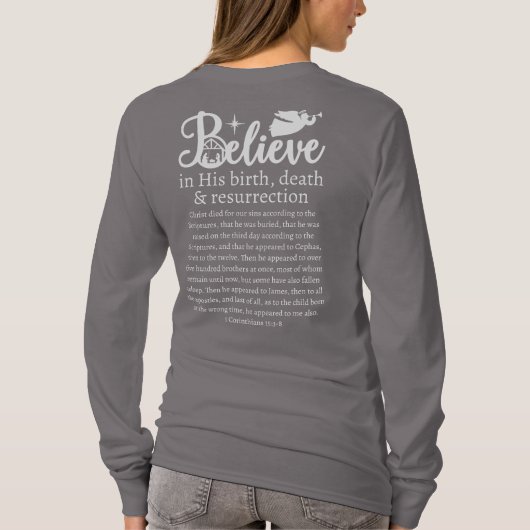 Weihnachten Glaube Jesus Krippe Gray Long Sleeve T-Shirt (Rückseite)