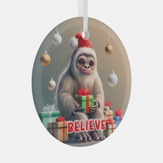 Weihnachten glauben, das Sasquatch Bigfoot Ornament Aus Glas (Vorderseite Rechts)