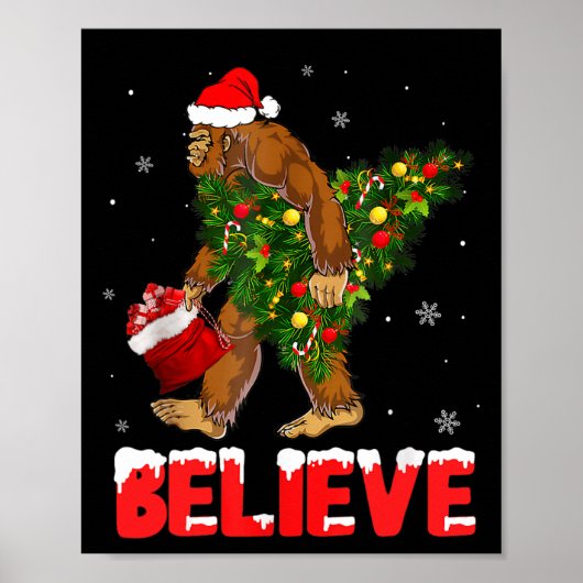 Weihnachten glaubt Bigfoot Funny Weihnachten Baum Poster (Vorne)
