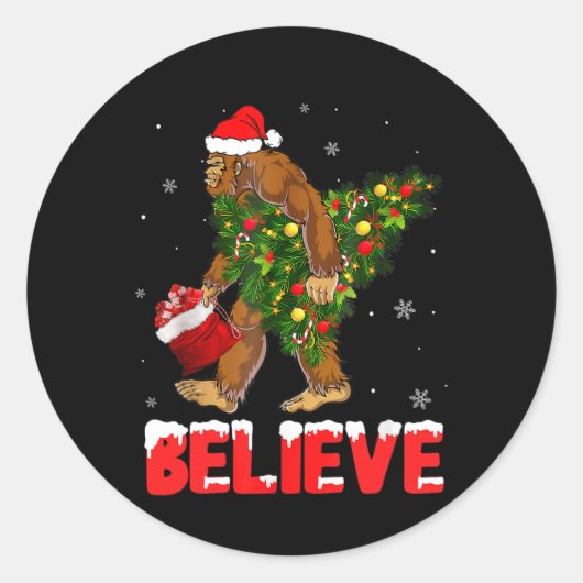 Weihnachten glaubt Bigfoot Funny Weihnachten Baum Runder Aufkleber (Vorderseite)
