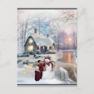 Weihnachten GListen Winter Snowman Scene Postkarte