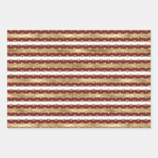 Weihnachten Glitzer Gold Rote Herzen Streifen Geschenkpapier Set (Vorderseite)