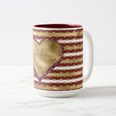Weihnachten Glitzer Gold Rote Herzen Streifen Zweifarbige Tasse (VorderseiteRechts)