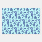 Weihnachten Glitzer Seepferd Pattern Aqua Blue Geschenkpapier Set (Vorderseite 3)