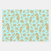 Weihnachten Glitzer Seepferd Pattern Aqua Blue Geschenkpapier Set (Vorderseite 2)