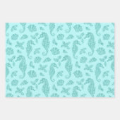 Weihnachten Glitzer Seepferd Pattern Aqua Blue Geschenkpapier Set (Vorderseite)