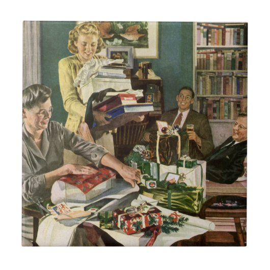 Weihnachten, glückliche Familiengeschenke Fliese (Vorderseite)