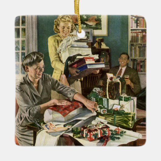 Weihnachten, glückliche Familiengeschenke Keramikornament (Vorderseite)