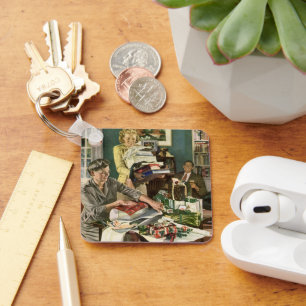 Weihnachten, glückliche Familiengeschenke Schlüsselanhänger