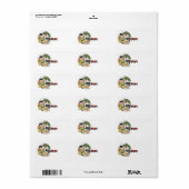 Weihnachten, glücklicher Junge spielen mit Spielze Adressaufkleber (Vorne)