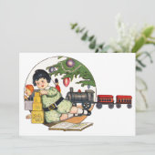 Weihnachten, glücklicher Junge spielen mit Spielze Einladung (Stehend Vorderseite)