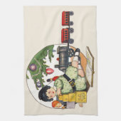 Weihnachten, glücklicher Junge spielen mit Spielze Geschirrtuch (Vertikal)