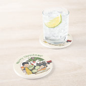 Weihnachten, glücklicher Junge spielen mit Spielze Getränkeuntersetzer (Seite)