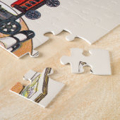 Weihnachten, glücklicher Junge spielen mit Spielze Puzzle (Seite)