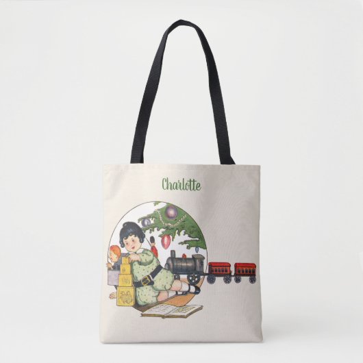 Weihnachten, glücklicher Junge spielen mit Spielze Tasche (Vorderseite)