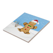 Weihnachten, glücklicher Lebkuchen-Mann im Schnee Fliese (Seite)