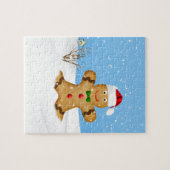 Weihnachten, glücklicher Lebkuchen-Mann im Schnee Puzzle (Horizontal)