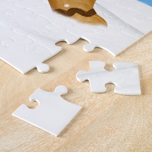 Weihnachten, glücklicher Lebkuchen-Mann im Schnee Puzzle (Seite)