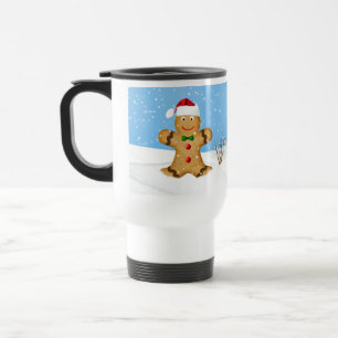 Weihnachten, glücklicher Lebkuchen-Mann im Schnee Reisebecher
