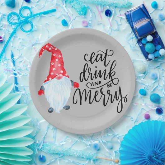 Weihnachten Gnome essen Drink froh sein Pappteller (Party)