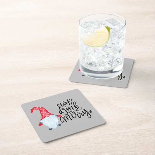 Weihnachten Gnome essen Drink froh sein Rechteckiger Pappuntersetzer (Vor Ort)