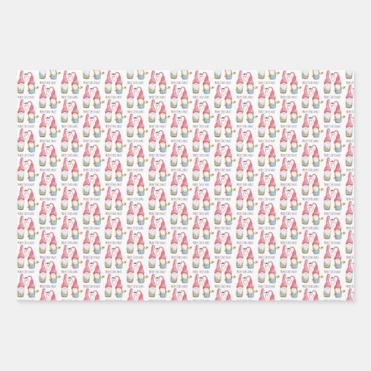 Weihnachten Gnome Personalisierte Aquarellkunst Geschenkpapier Set (Vorderseite)