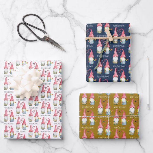 Weihnachten Gnome Personalisierte Aquarellkunst Geschenkpapier Set (Vorderseite)