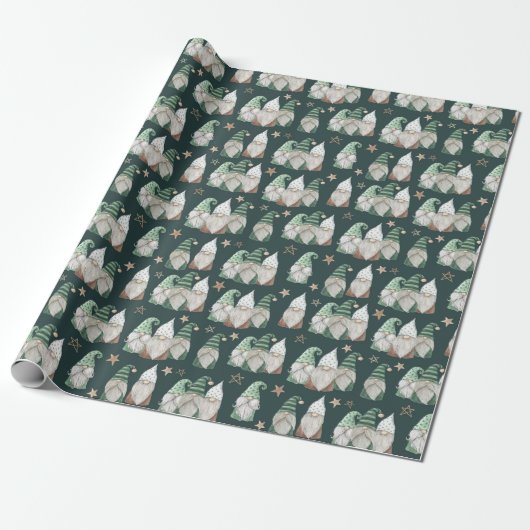 Weihnachten Gnomes Green Gold Trendy Skandinavien Geschenkpapier (Ungerollt)
