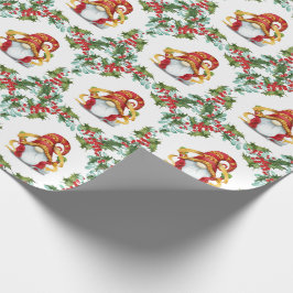 Weihnachten Gnomes Holly Wreath Watercolor Holiday Geschenkpapier